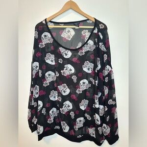 Torrid Skull and Roses Sheer Long Sleeve shirt
